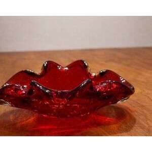 Murano-style controlled bubble art glass sculptural ruby bubble design